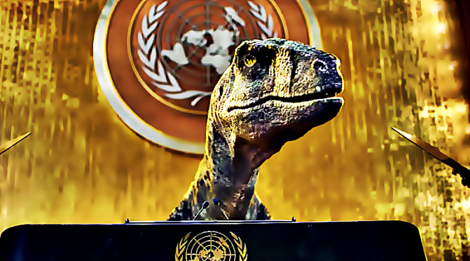 Un ‘dinosaurio’ advierte ante la ONU que los humanos se están autodestruyendo
